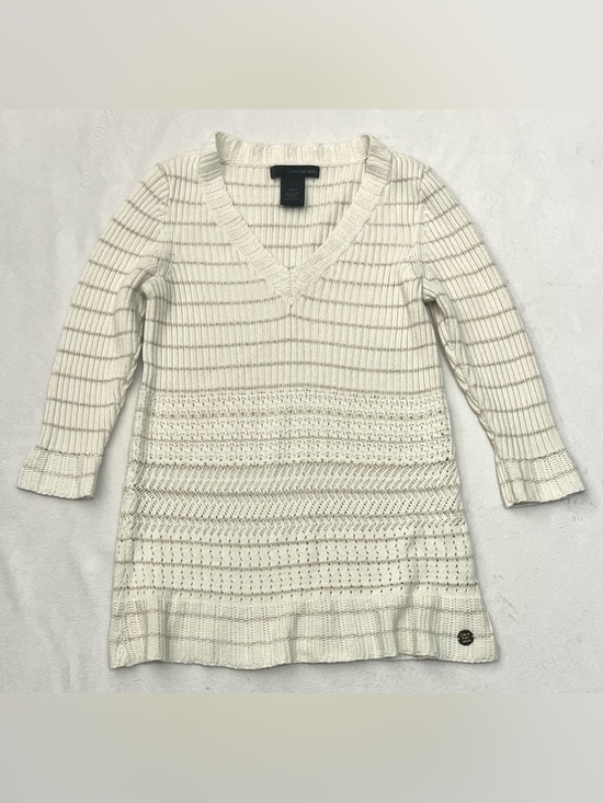 Calvin Klein Jeans Sweaters - Calvin Klein Women’s 3/4 Sleeve Cream Gold Knit Cotton Blend Sweater Petite Med